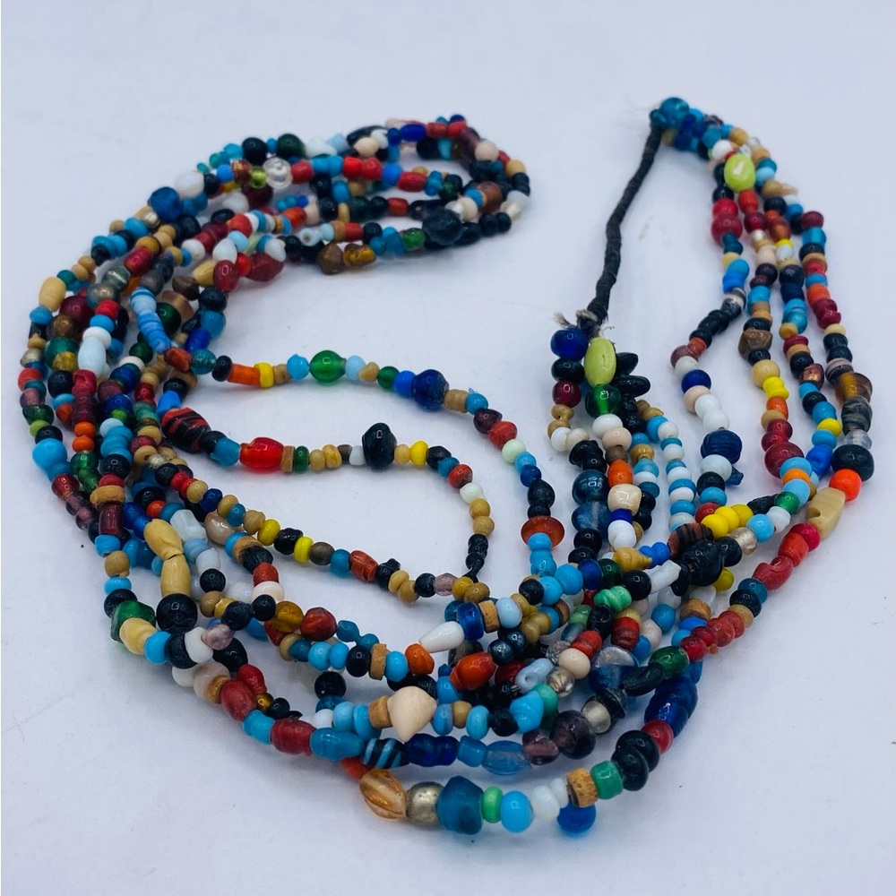Multicolor African Colorful Multi Strand Beaded Necklace Crafting or To Wear
